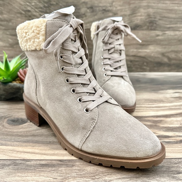 NIB Sole Society Jacenia Lace Up Combat Bootie Suede Faux Fur - Picture 3 of 13